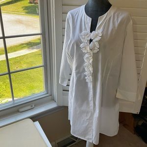 Tribal White Floral-Trim Swim Coverup